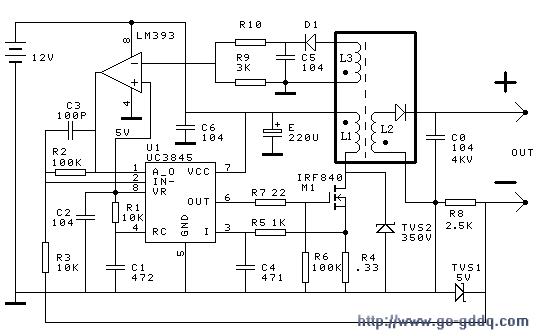 用uc3845和lm393构成的开关电源式高压恒流源电路