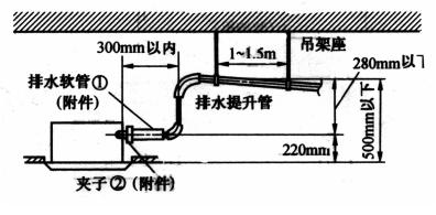 若无法使排水管有足够的坡度,应安装排水提升管(吸顶机,藏天花机)