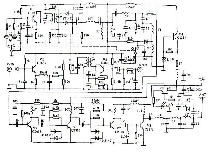 5w的电视发射机电路图