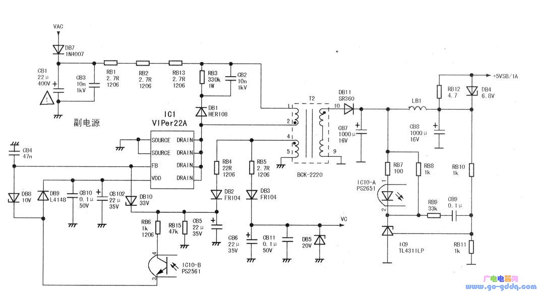 tcl王牌l32m61b液晶彩电副电源电路