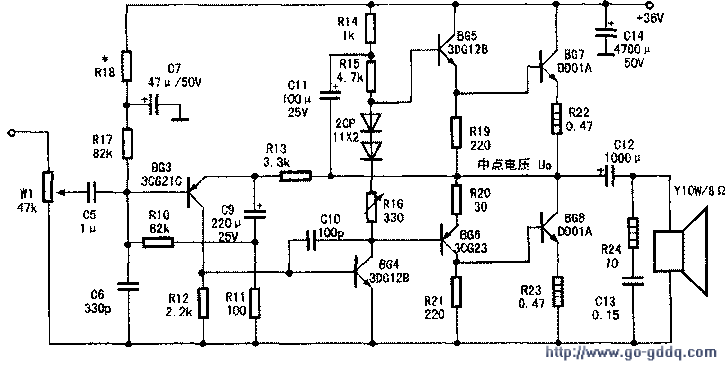 otl 10w单声道功放电原理图