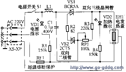 电子调温电火锅指示灯hl1亮,但发热盘不加热