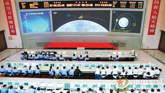 资料图:北京航天飞行控制中心对"嫦娥一号"探月卫星实施准确的指挥