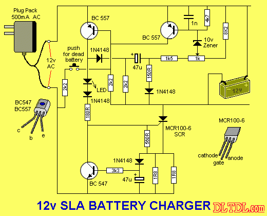 12v可控硅蓄电池充电器电路图