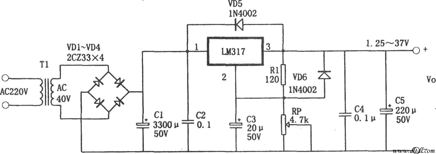 lm317构成的12537v可调电源