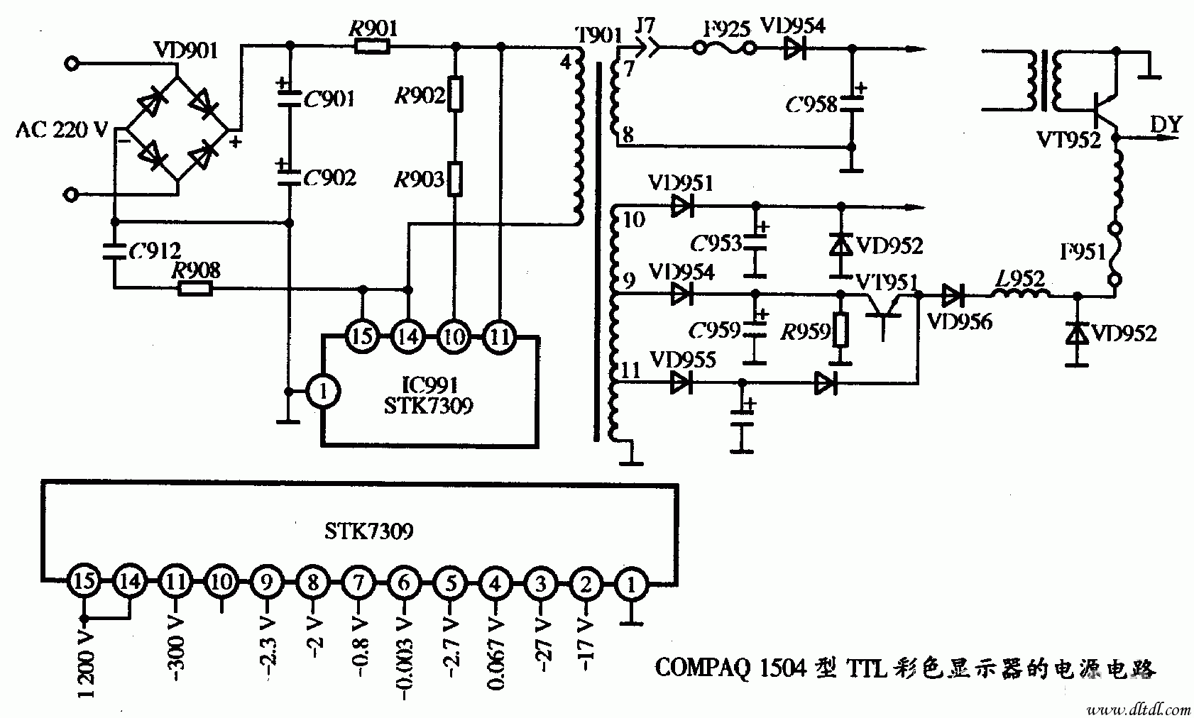compaq 1504型ttl彩色显示器的电源电路图