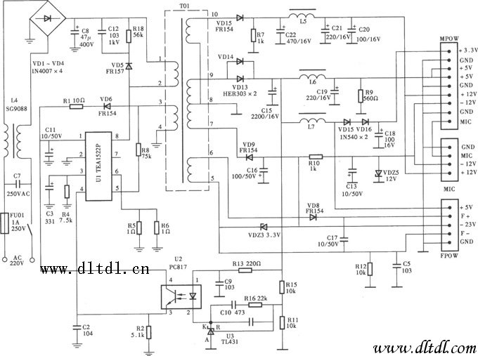 金正n800a型dvd机开关电源(teal522p)电路
