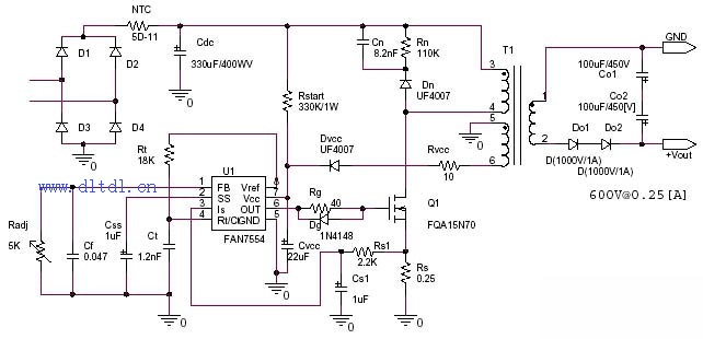 交流220v转直流600v开关电源电路