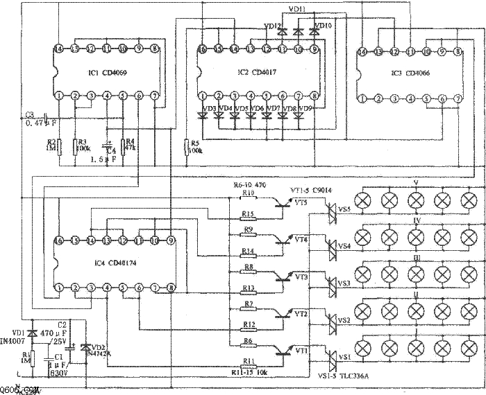 二维彩灯控制器电路图