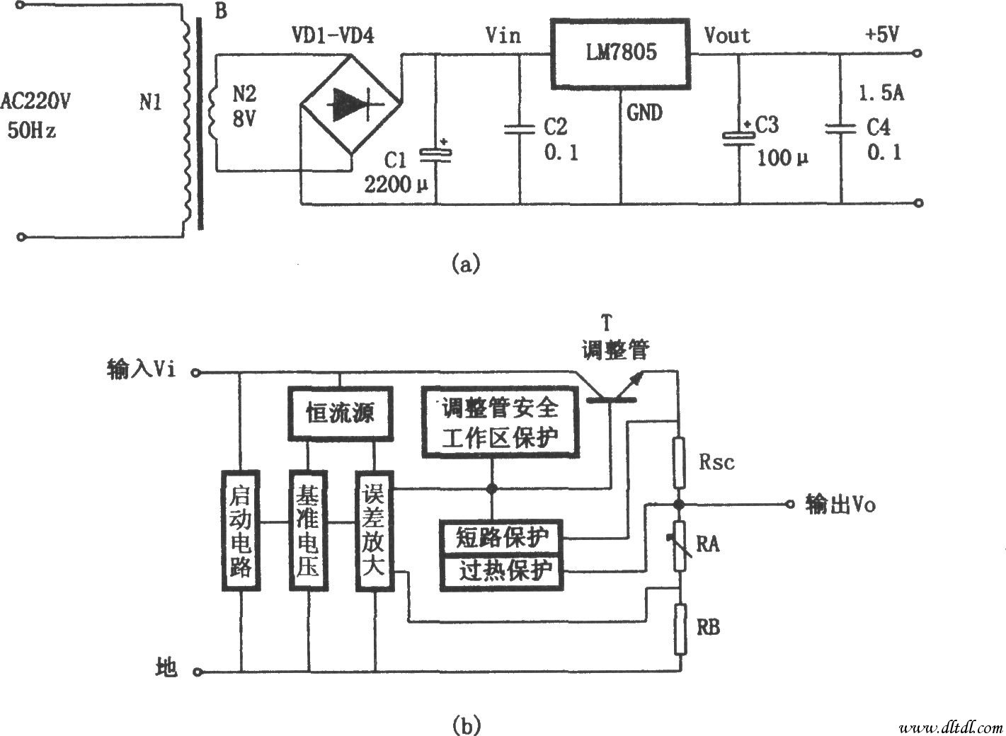 lm7805构成的5v稳压电源