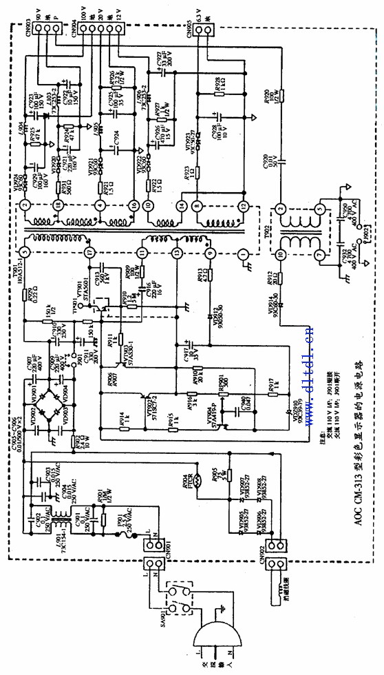 aoccm313型彩色显示器的电源电路图