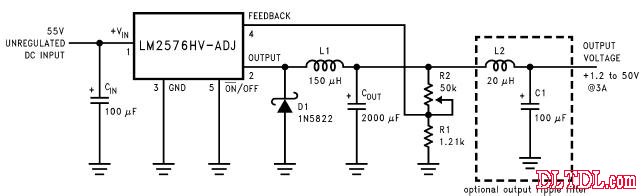 lm2576应用注意事项: 1)反馈线要远离电感,电路中输入/输出电容