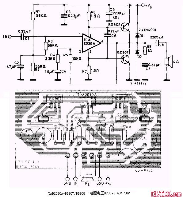用tda2030i和bd907/908制作40w功放电路