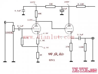 采用6n1中u双三极管设计胆前级电路