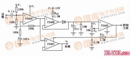 运放f346组成的音频起动开关放大电路图