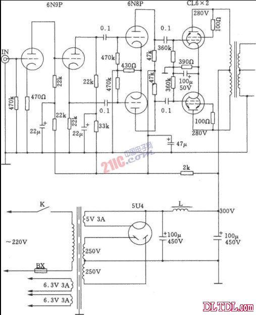 6l6a类电子管推挽功放电路的介绍