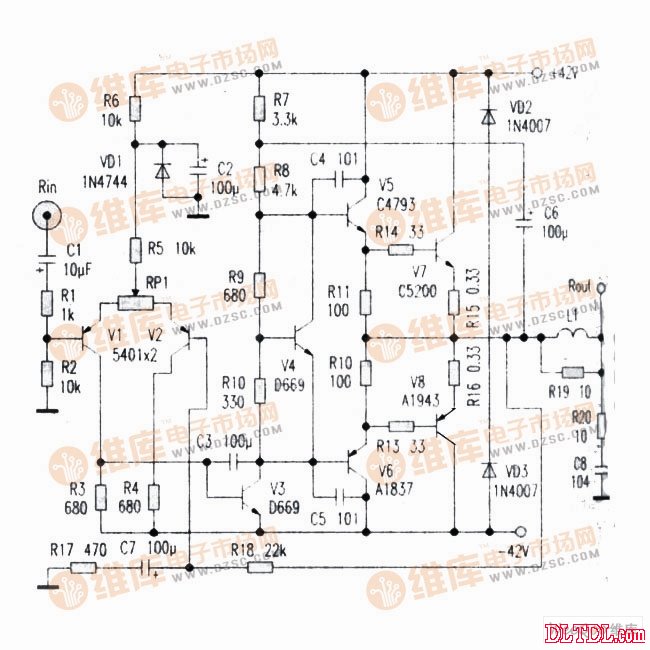 一款简单的末级功率放大器电路图