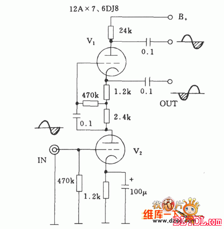 srpp电子管共栅极倒相电路图