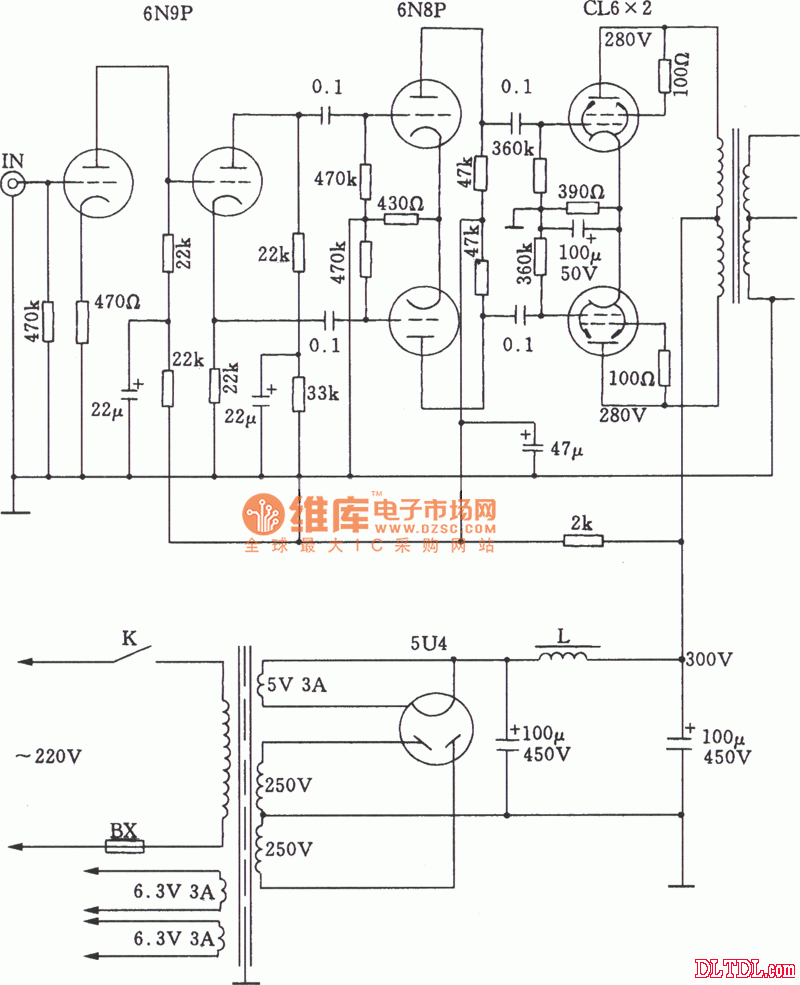 6l6a类电子管推挽功放电路图