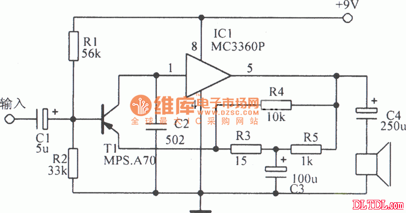 由mc3360p组成的音频功放电路图