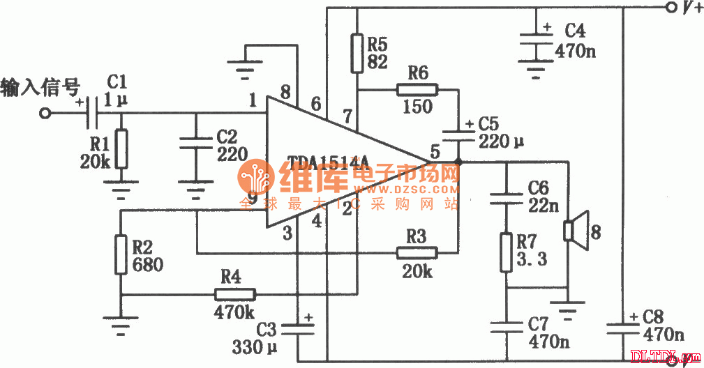 50w高保真集成音频功放电路(tda1514a)电路图