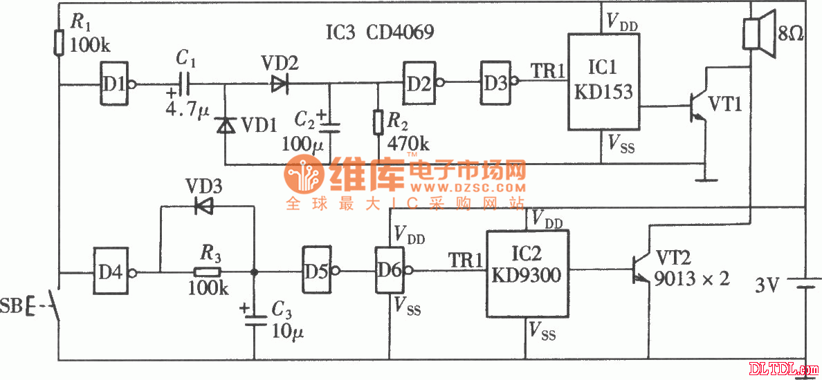 能识别来客和家人的门铃cd4069kd9300电路图