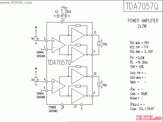 tda7057q功放电路图纸原理图