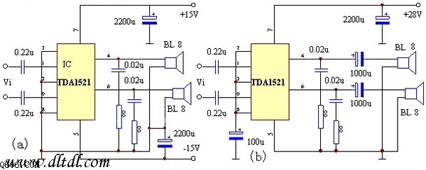 tda1521制作的漫步者2.1低音炮电路图