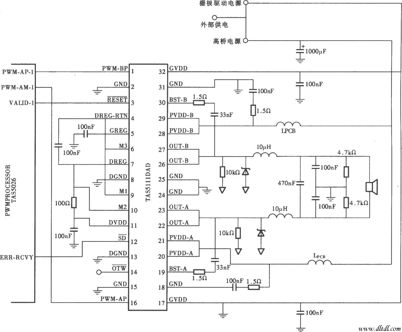 tas5111型数字功放电路