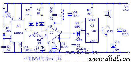 不用按钮的音乐门铃电路