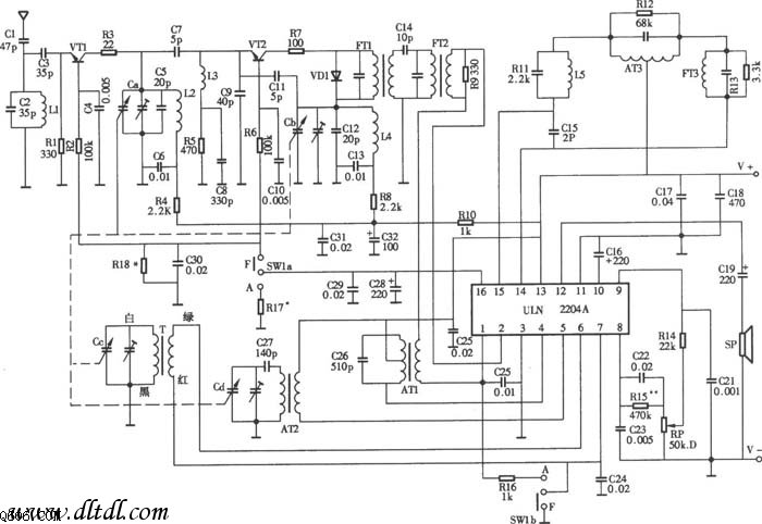 uln2204a单片收音机电路图