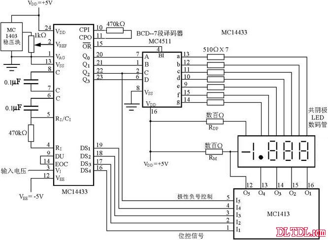 mc14433 cd4511 mc1413 mc1403 应用数字电压表电路图
