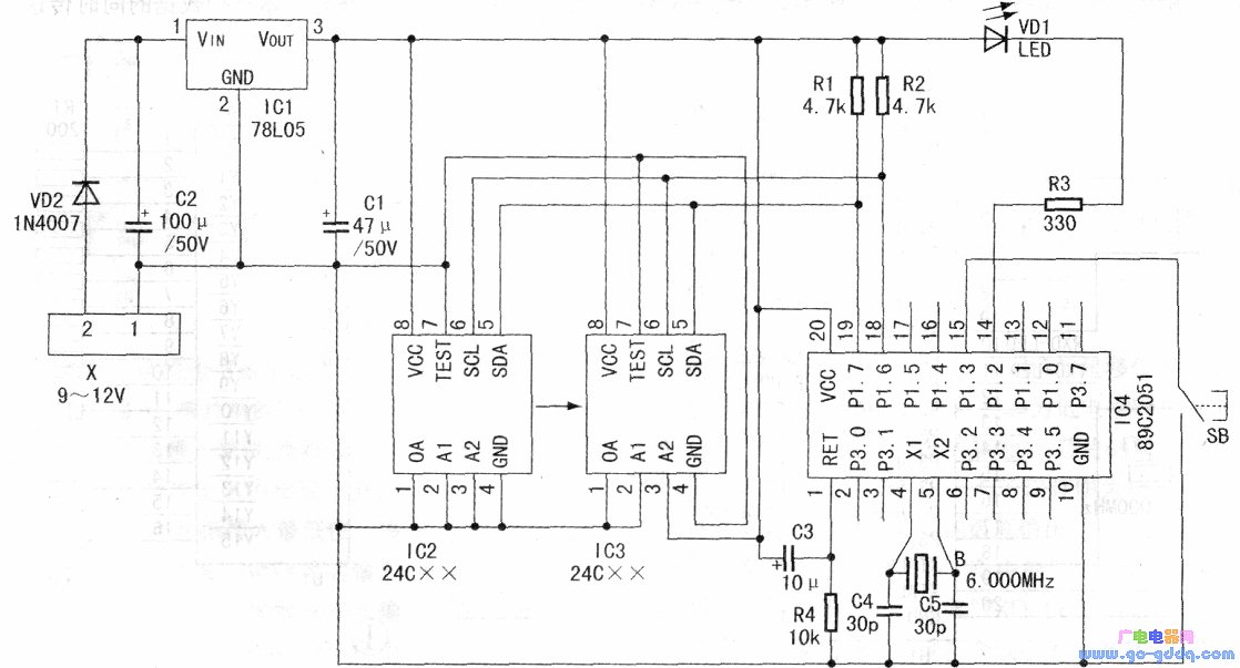 本拷贝器仅适用于24c08/c02/01系列存储器,而24c16以上存储器由于读写