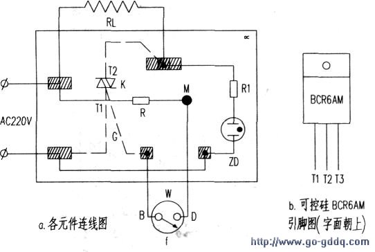 用温度开关探头取样双向可控硅控制的恒温加热电路