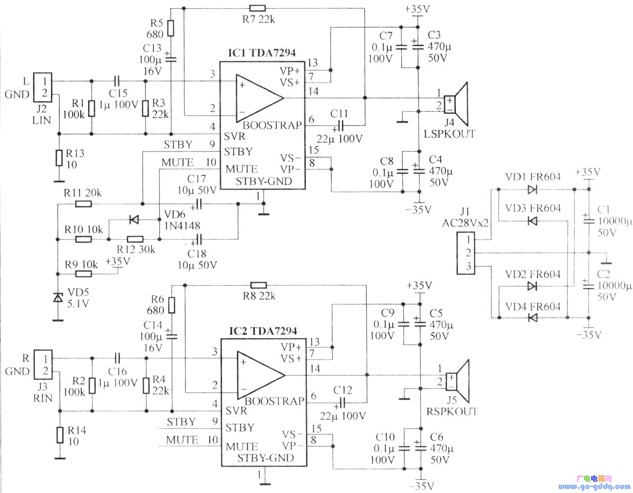 技术资料 电路图 光电电路 采用tda7294的双声道功放的制作