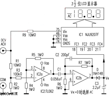 万用表ac/dc自动转换电路图