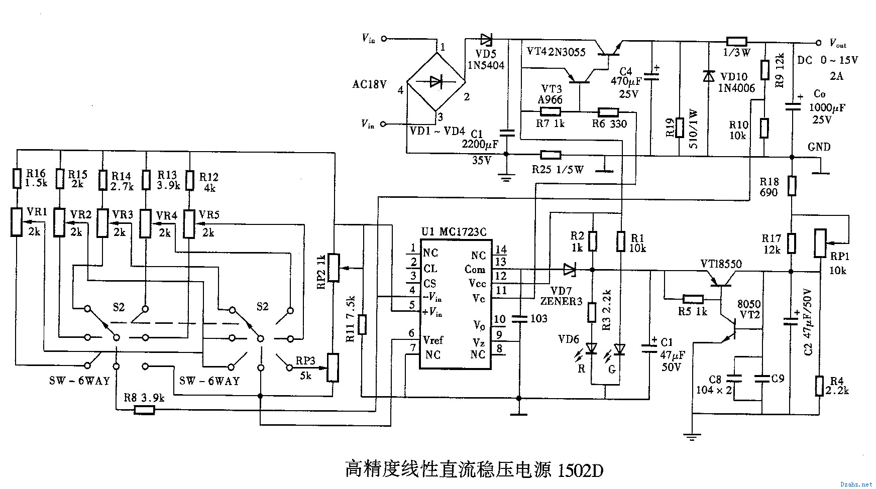 电子电路图纸简介:      高精度线性直流稳压电源1502d.gif