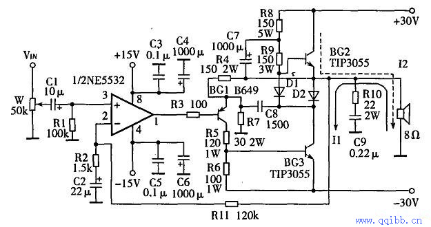 运放ne5532驱动准甲类30w功放电路制作