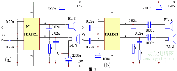 用tda1521a制作功放电路图