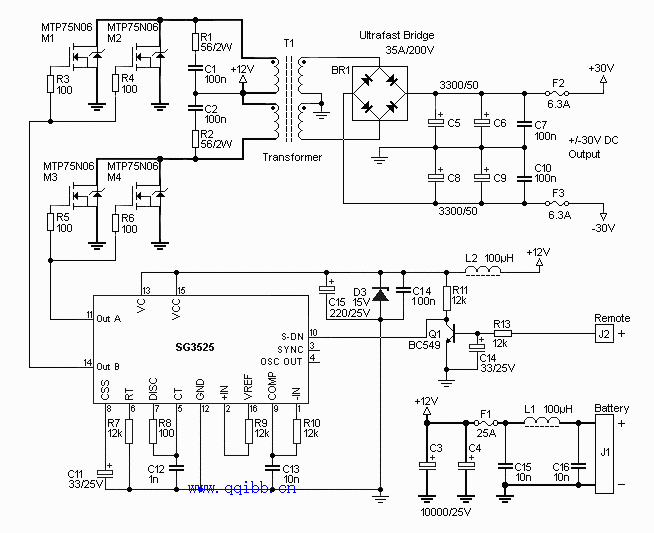 自制汽车12v低音炮30w---50w的电路图