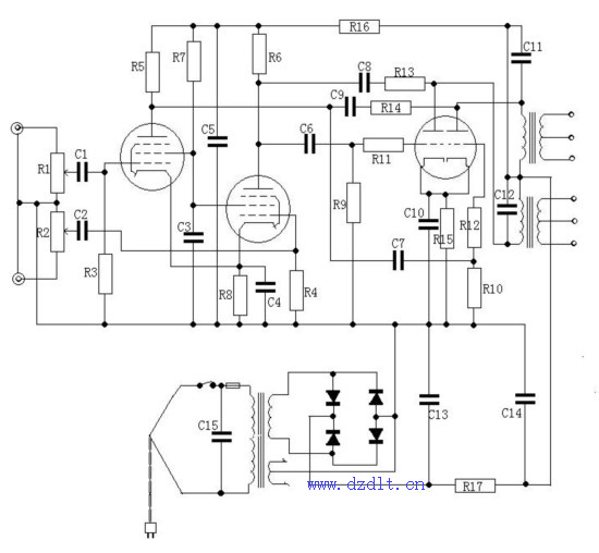 6n6电子管组成的耳放电路图