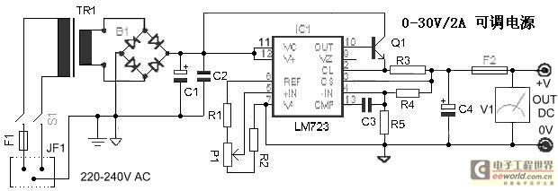 0-30v/2a可调稳压电源电路及原理