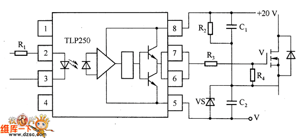 耦合驱动器tlp250的驱动电路   1)光耦合器   光耦合器通常简称为光耦