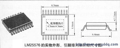 焊盘的20引脚的tssop20封装,它的实物图形,引脚排列和外形尺寸参见图1