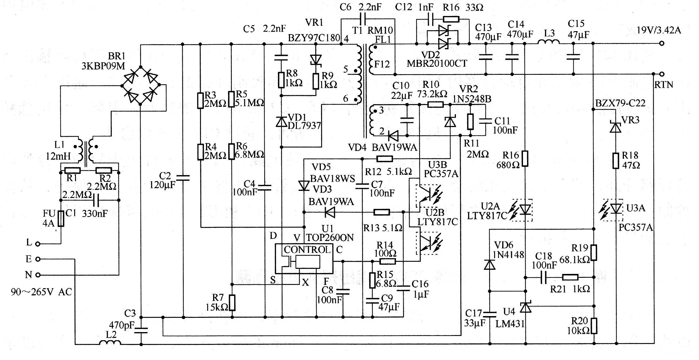 65w19v輸出開關電源電路圖