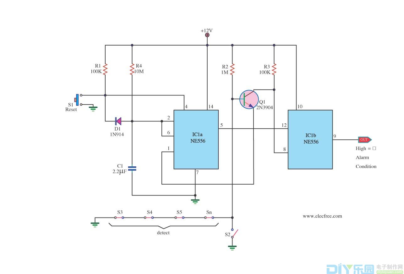 家用防盗报警器电路ne556