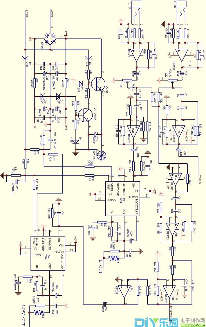 用tda7294製作200w的21低音炮電路圖