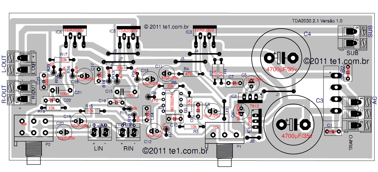 TDA 2030的2.1声道功放电路的制作