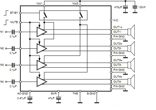 基于tda7388ic四声道系列功放电路图