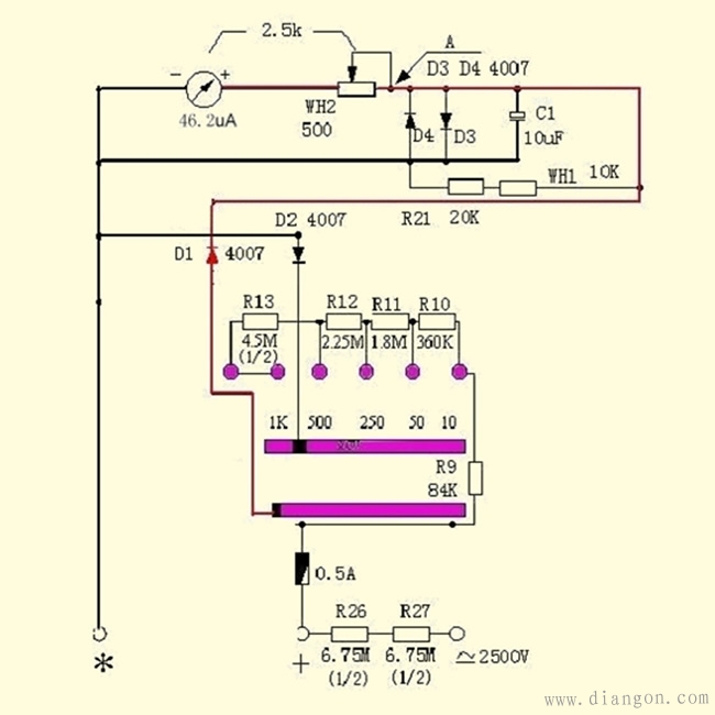 老式南京mf47万用表电路图解析